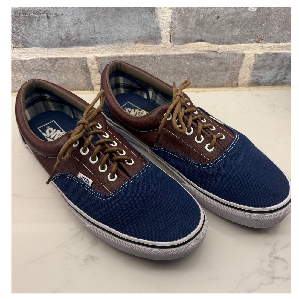 Vans Era 59 Navy Blue Brown Canvas Leather Skate Shoes Mens 12 721461